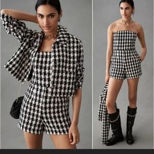 Anthropologie Black and Pink Houndstooth Jumpsuit